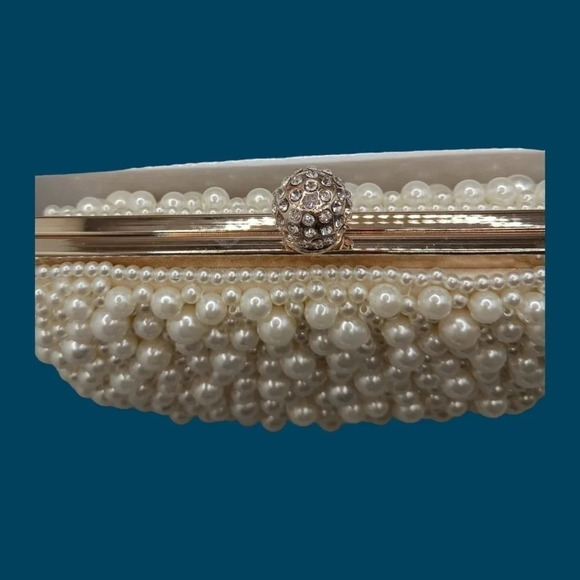 My gift faux pearl evening clutch shoulder bag beige - Picture 3 of 12